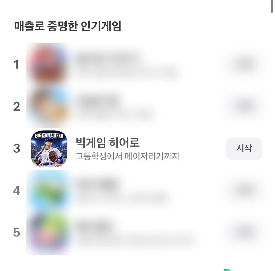 토스 매출로 증명한 인기게임 화면. 3위 빅게임 히어로